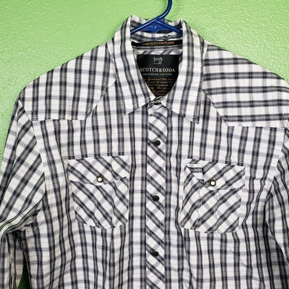 Scotch & Soda Amsterdam Couture black plaid western button shirt sz Large - Picture 5 of 10